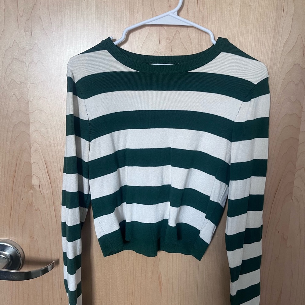 Green and White Striped Sweater